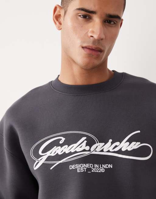 ASOS DESIGN oversized sweatshirt with puff print in scuba-style fabric in black, 2 of 5