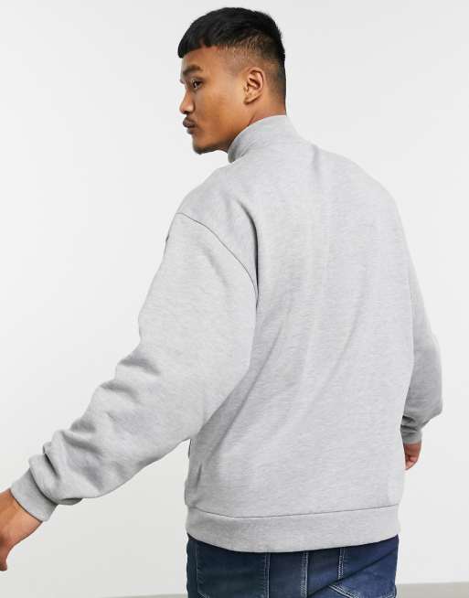 ASOS DESIGN oversized sweatshirt with quarter zip in grey marl, 2 of 4