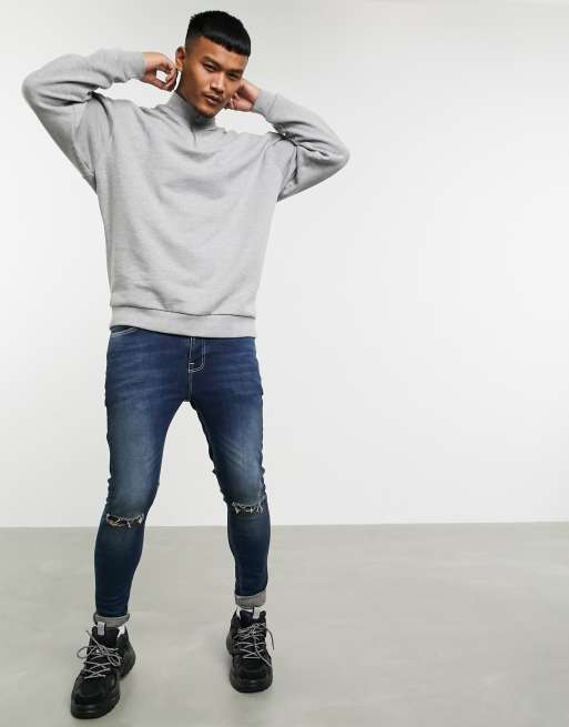 ASOS DESIGN oversized sweatshirt with quarter zip in grey marl, 4 of 4
