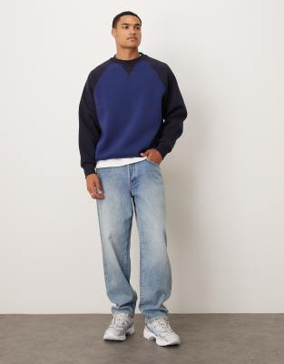 Asos Design Oversized Sweatshirt With Raglan Sleeve In Blue