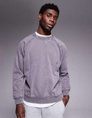 Asos Design Oversized Sweatshirt With Raglan Sleeve In Washed Gray