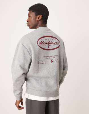 Asos Design Oversized Sweatshirt With Red Print In Gray Heather