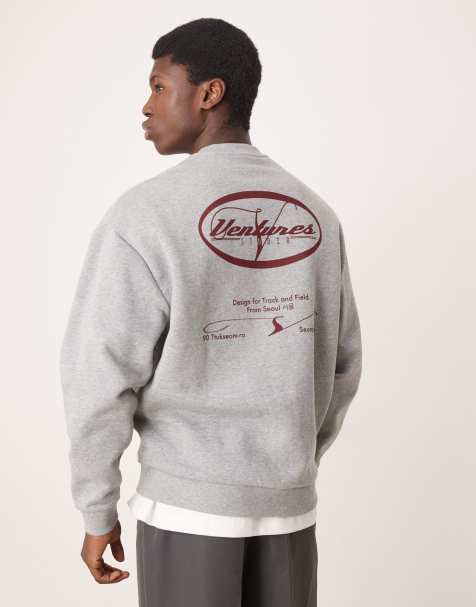 ASOS DESIGN oversized sweatshirt with red print in grey marl - view 1