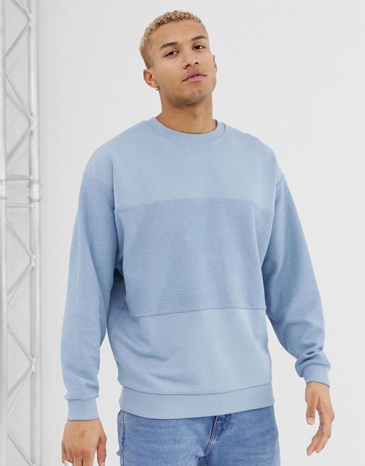 ASOS DESIGN oversized sweatshirt with reverse panel in blue | ASOS