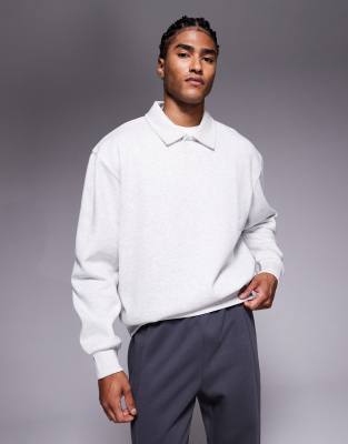 Asos Design Oversized Sweatshirt With Ribbed Collar In White
