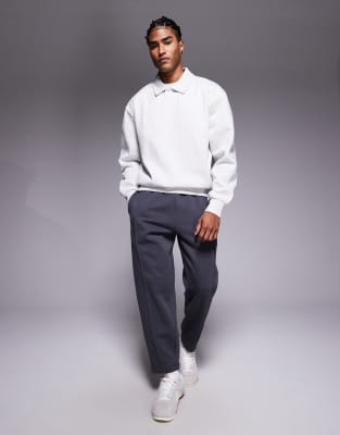 Asos Design Oversized Sweatshirt With Ribbed Collar In White