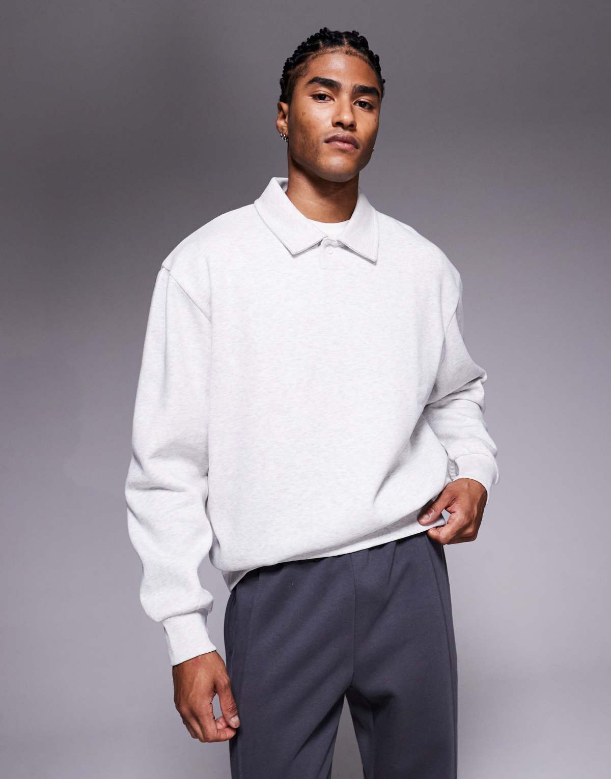 ASOS DESIGN oversized sweatshirt with ribbed collar in ice marl