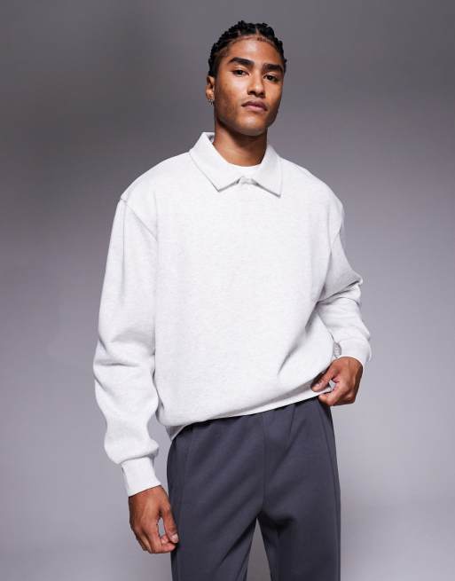 ASOS DESIGN oversized sweatshirt with ribbed collar in ice marl