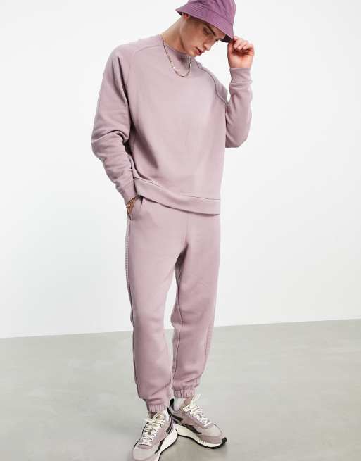 ASOS DESIGN oversized sweatshirt with ribbed panels in purple - part of a set
