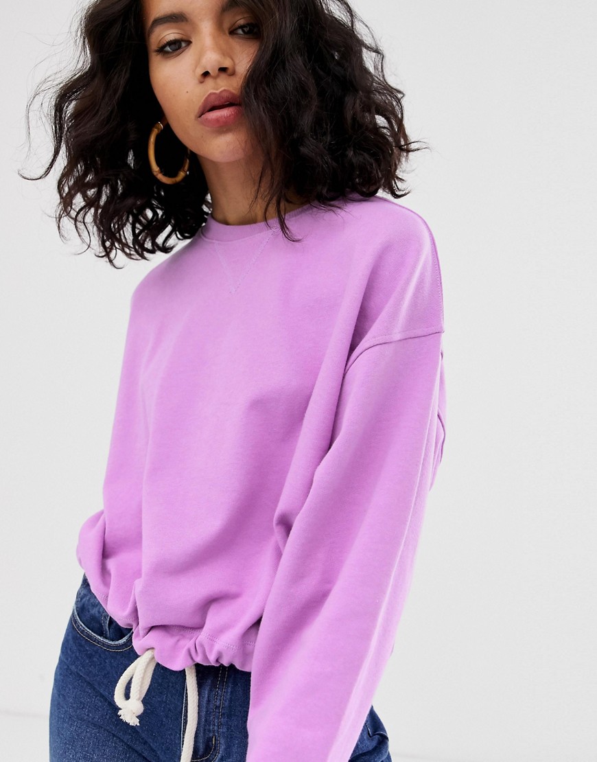ASOS DESIGN oversized sweatshirt with rope trim hem-Purple