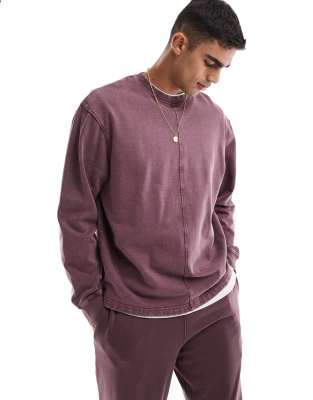 oversized sweatshirt with seam detail in washed burgundy-Red