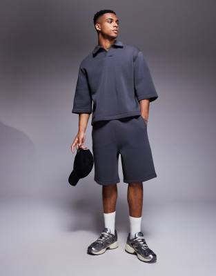 Asos Design Oversized Sweatshirt With Short Sleeves And Rugby Collar