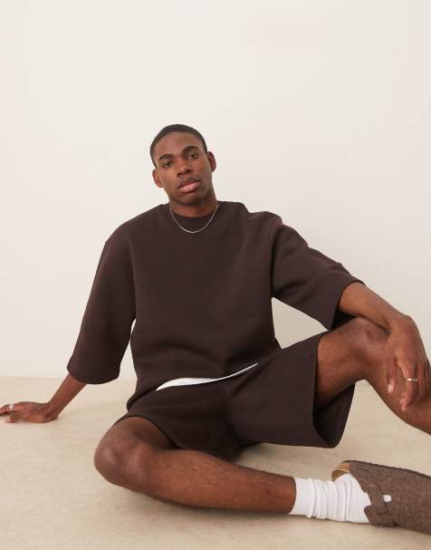 ASOS DESIGN oversized sweatshirt with short sleeves in brown - view 1