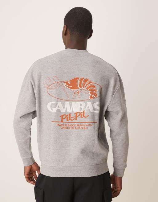 ASOS DESIGN oversized sweatshirt with Shrimp prints in gray heather