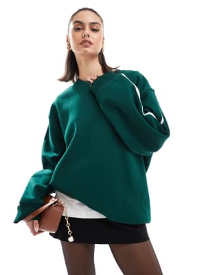 Asos Design Oversized Sweatshirt With Side Stripe In Green