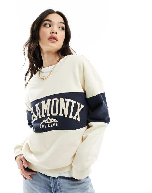 ASOS DESIGN oversized sweatshirt with ski graphic in cream | ASOS