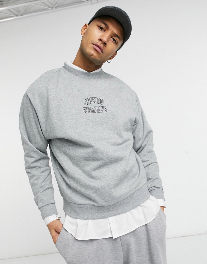 ASOS DESIGN oversized sweatshirt with small vintage Chicago print-Grey