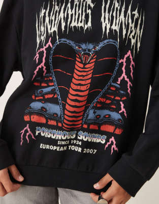 Asos Design Oversized Sweatshirt With Snake Rock Graphic In Black