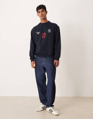 Asos Design Oversized Sweatshirt With Soccer Print In Blue