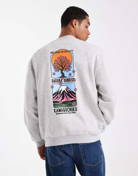 ASOS DESIGN oversized sweatshirt with souvenir print in white heather - view 1