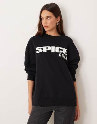 Asos Design Oversized Sweatshirt With Spice Girls Print In Black