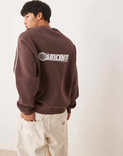 ASOS DESIGN oversized sweatshirt with sporty print in brown - view 1