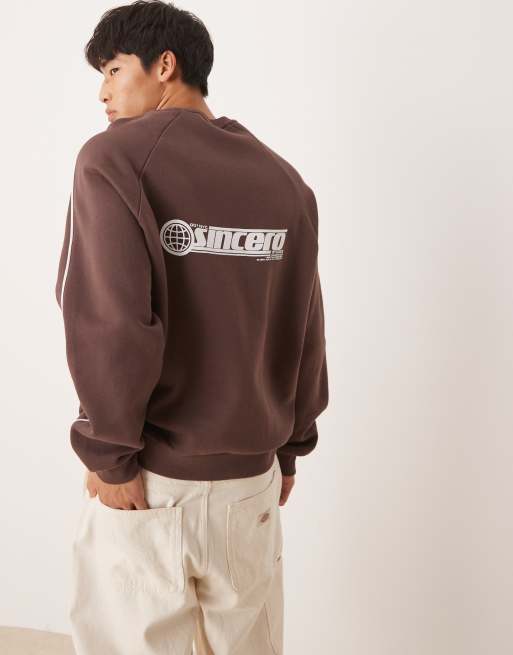 ASOS DESIGN oversized sweatshirt with sporty print in brown