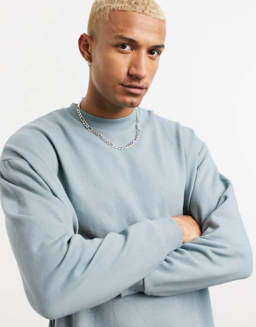 ASOS DESIGN oversized sweatshirt with t-shirt hem in blue gray