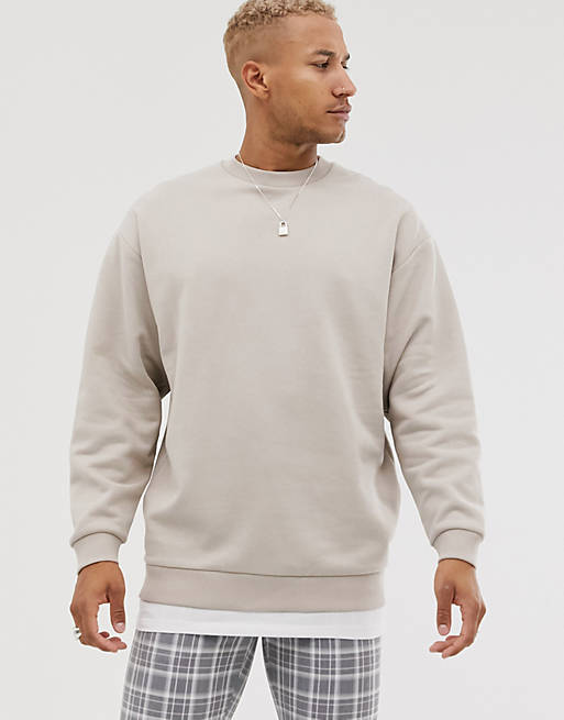 ASOS DESIGN oversized sweatshirt with t-shirt hem in brown | ASOS
