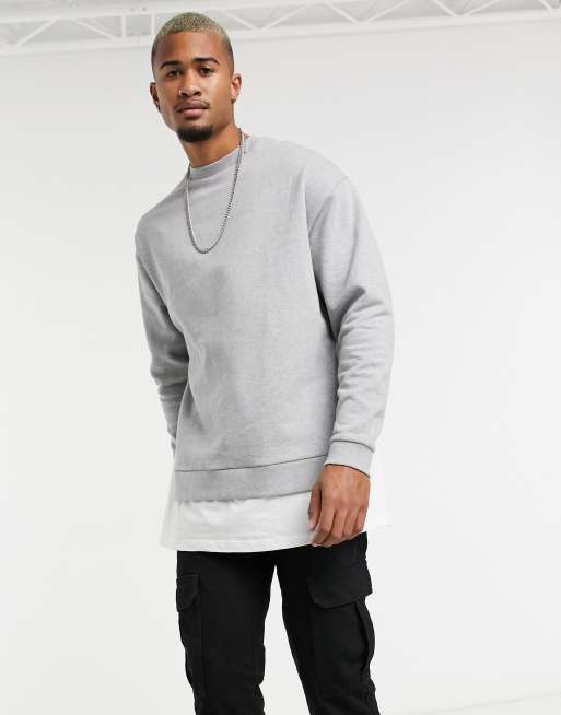 ASOS DESIGN oversized sweatshirt with t-shirt hem in gray heather - GRAY