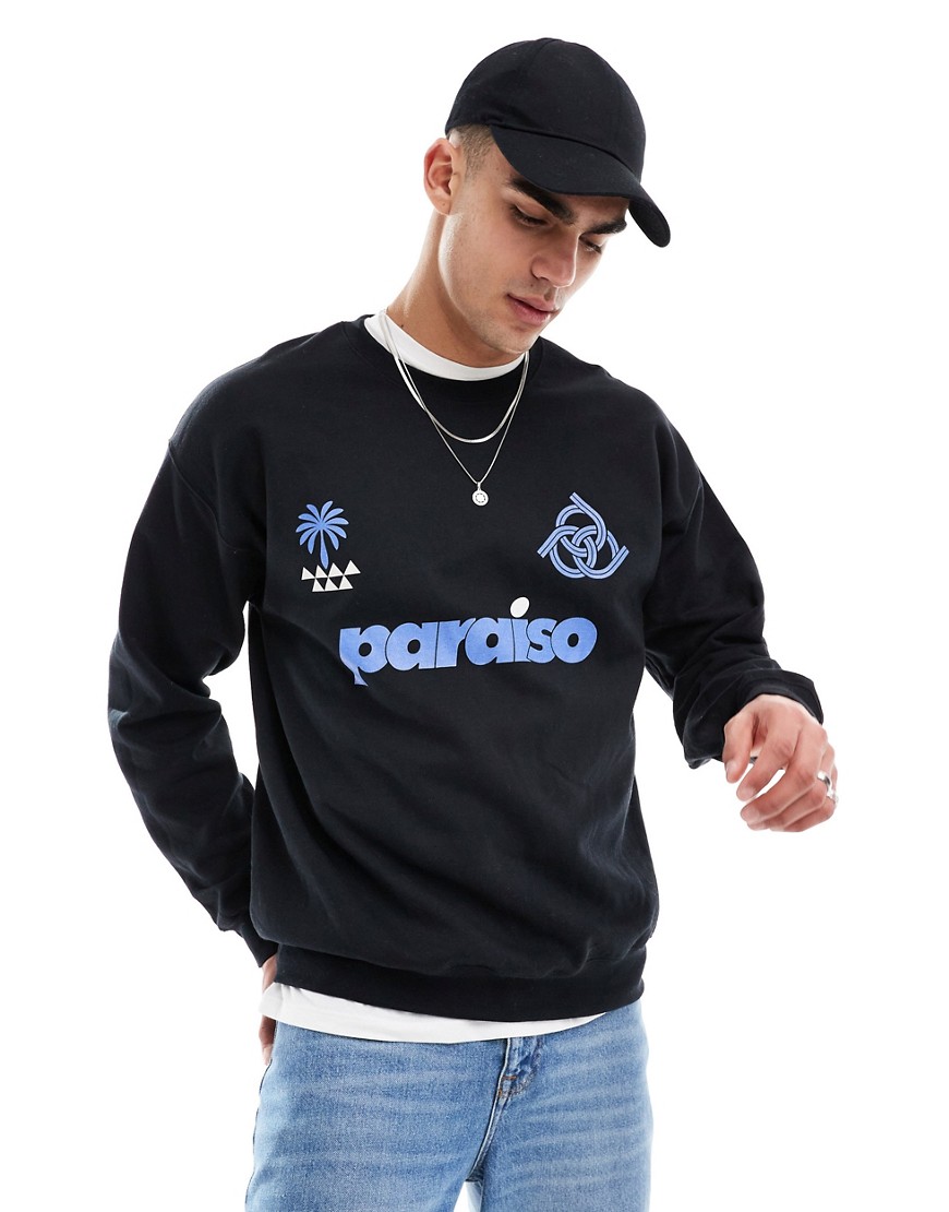 ASOS DESIGN oversized sweatshirt with text print in black