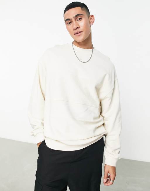 ASOS DESIGN oversized sweatshirt with textured panels in beige