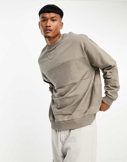 ASOS DESIGN oversized sweatshirt with textured panels in washed brown ...