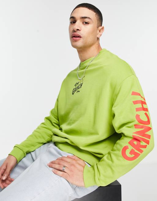 ASOS DESIGN oversized sweatshirt with The Grinch print in green