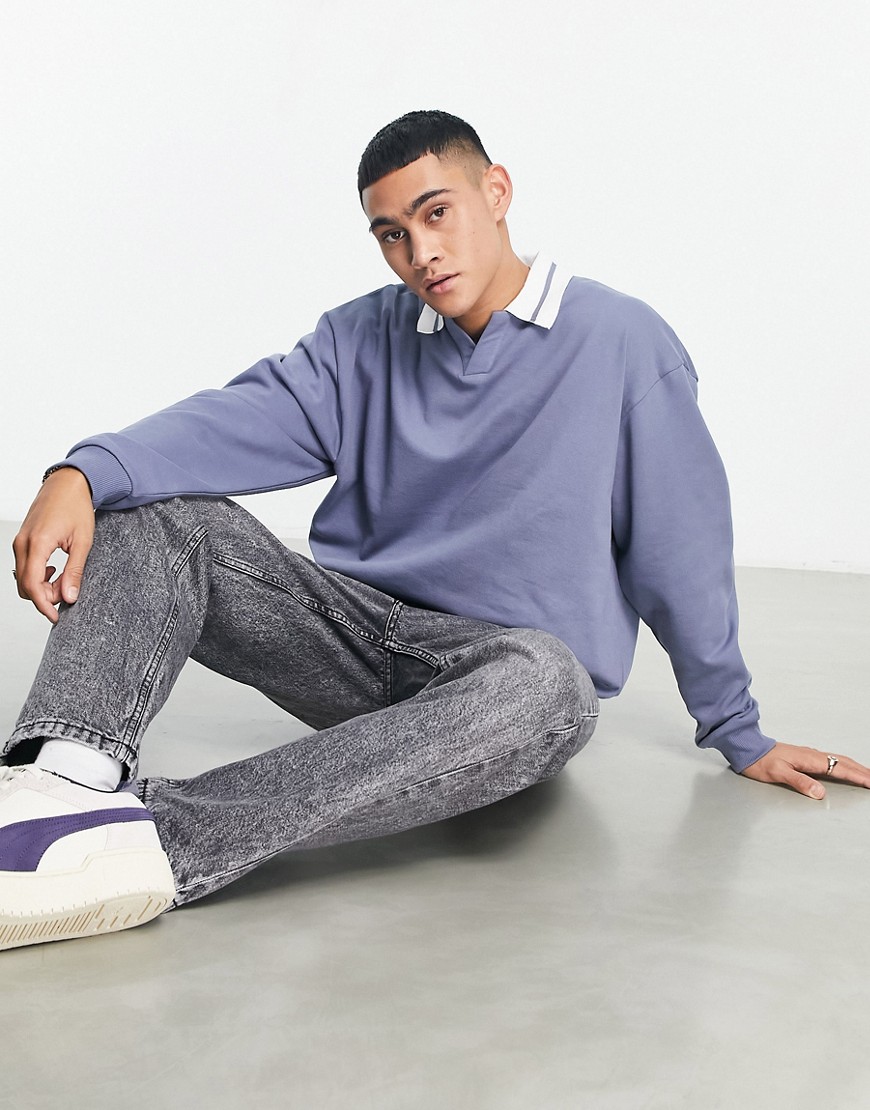 ASOS DESIGN oversized sweatshirt with tipping collar in blue