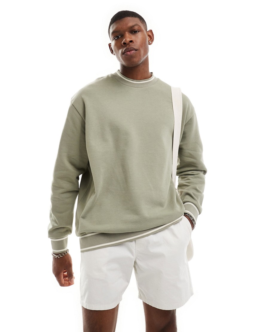Asos Design Oversized Sweatshirt With Tipping Details In Stone-neutral