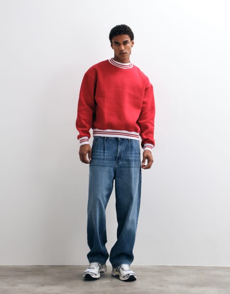 ASOS DESIGN oversized sweatshirt with tipping in red - view 1