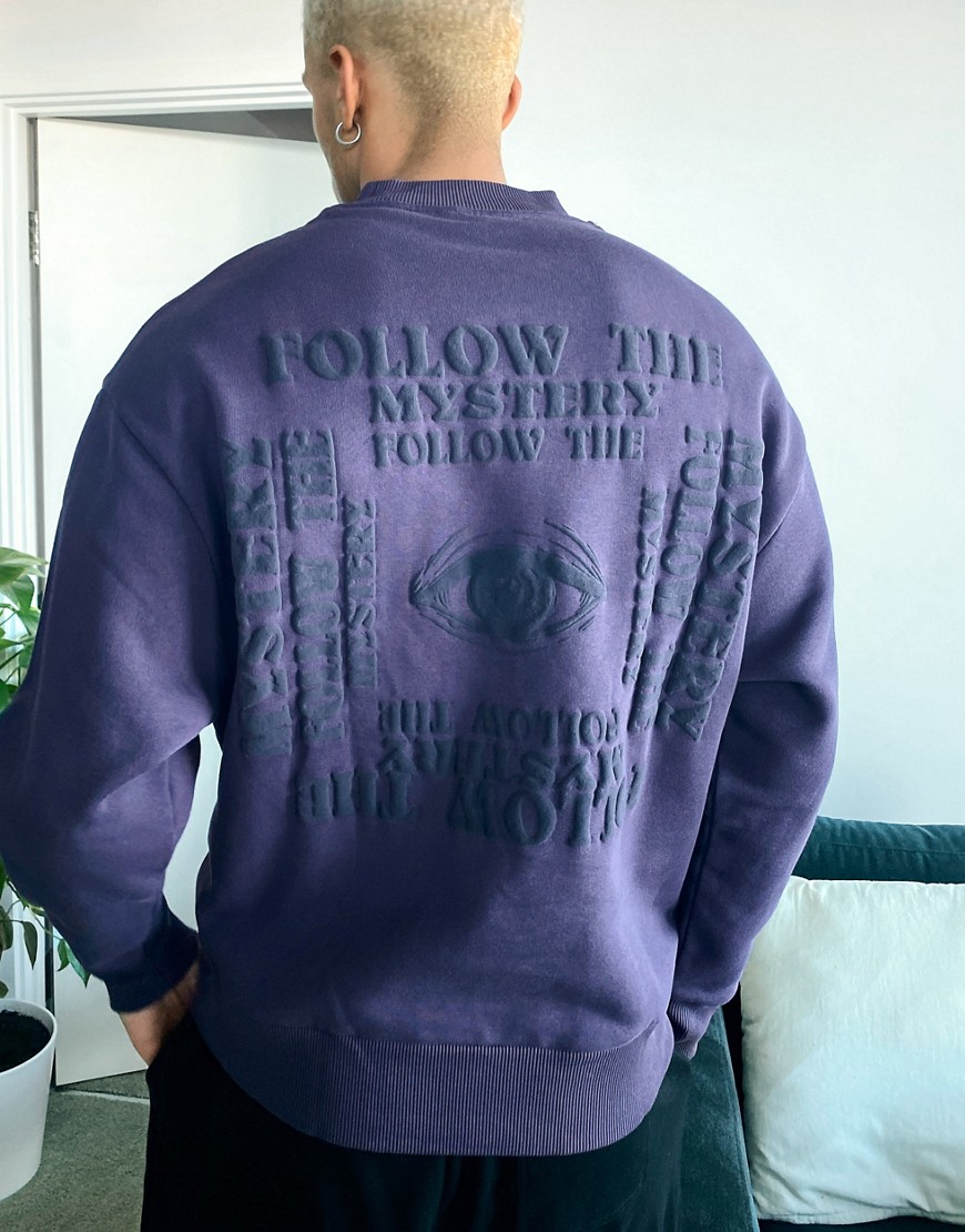 ASOS DESIGN oversized sweatshirt with tonal mystic prints-Purple