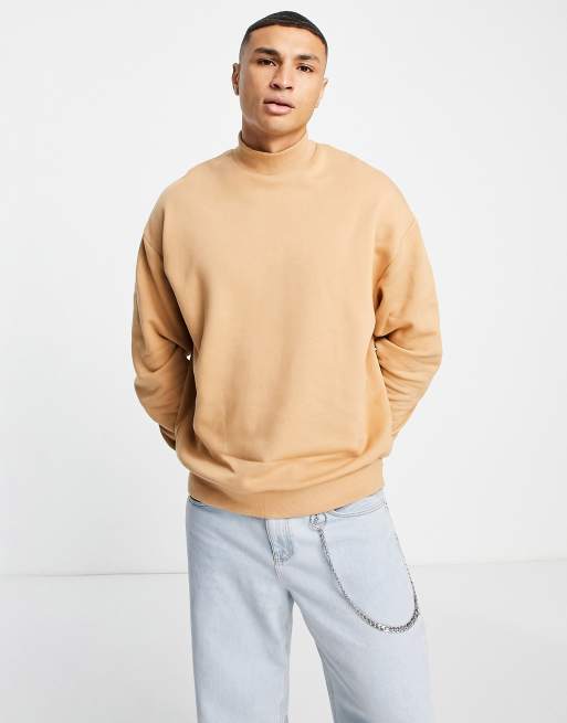 ASOS DESIGN oversized sweatshirt with turtle neck beige | ASOS