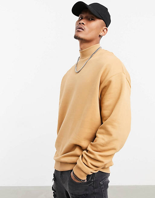 ASOS DESIGN oversized sweatshirt with turtle neck in beige