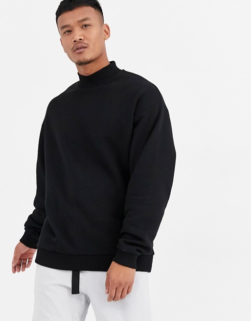 ASOS DESIGN oversized sweatshirt with turtle neck in black
