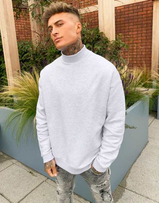 ASOS DESIGN oversized sweatshirt with turtle neck in white marl | ASOS