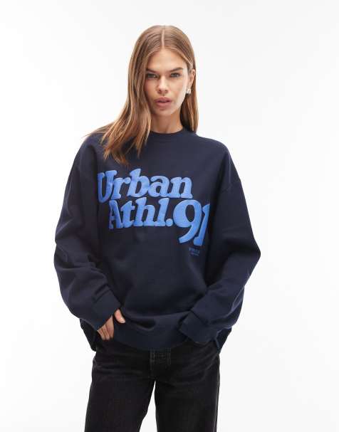 ASOS DESIGN oversized sweatshirt with urban athletic graphic in navy - view 1