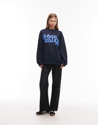 Asos Design Oversized Sweatshirt With Urban Athletic Graphic In Blue