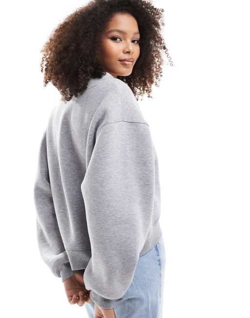 ASOS DESIGN oversized sweatshirt with V neck and ruched sleeves in gray heather
