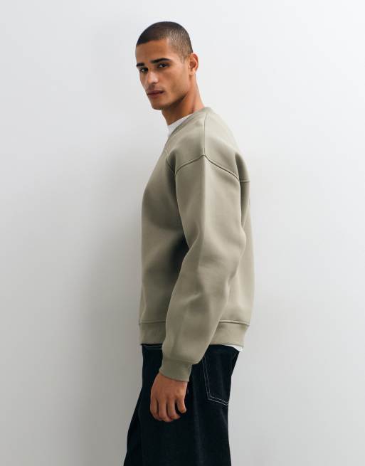 ASOS DESIGN oversized sweatshirt with v neck crew and additional seams in khaki scuba-style fabric, 4 of 5