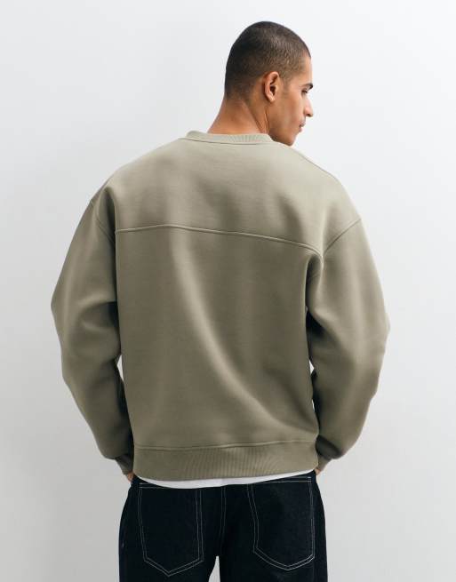 ASOS DESIGN oversized sweatshirt with v neck crew and additional seams in khaki scuba-style fabric, 5 of 5