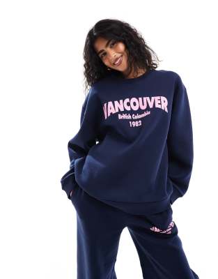 Asos Design Oversized Sweatshirt With Vancouver Graphic In Navy - Part Of A Set