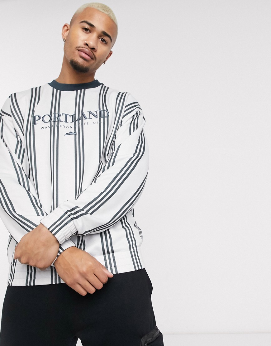 ASOS DESIGN oversized sweatshirt with vertical stripes with Portland print-Multi