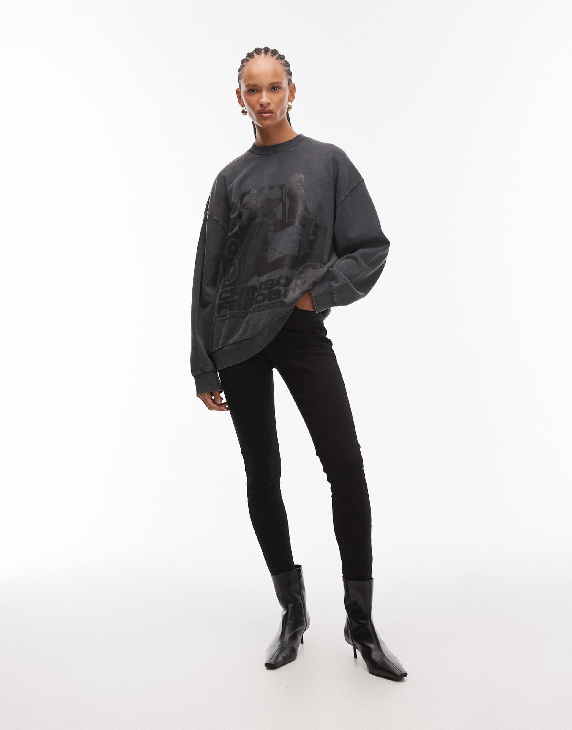 asos design oversized sweatshirt with vintage band graphic in washed gray